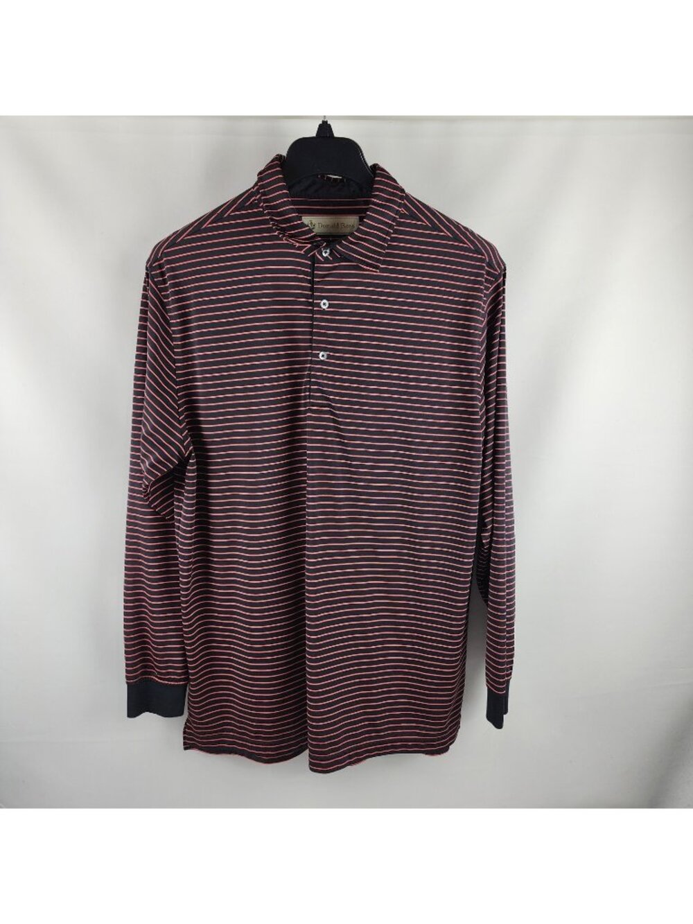 Donald Ross Shirt Mens Large Black Pink Striped Golf L/S Polo
